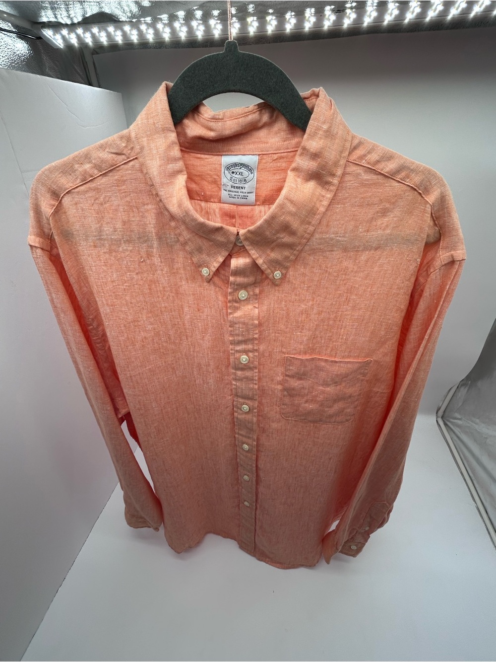 Brooks Brothers Regent Fit Button Down Shirt in Salmon Orange 100% Irish Linen 2